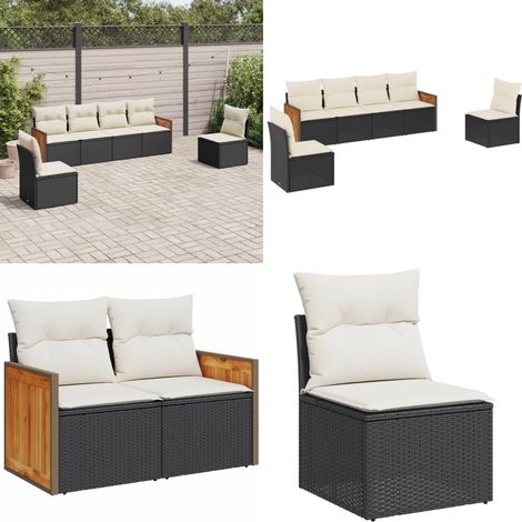 6-tlg. Garten-Sofagarnitur mit Kissen Schwarz Poly Rattan - Gartengeset - Gartenmöbelset - Rattan Möbel - Lounge Set - Gartenlounge - Home & Living (1/5)
