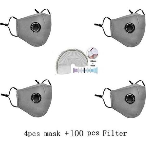 Filtre à Charbon Actif - Non spécifié - 100 Pcs - 4 Masques en Coton Réutilisables - Gris - Protection Efficace (1/4)