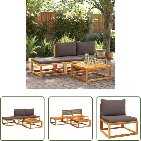 Rotin - Ensemble de canapés de jardin 4 pièces avec coussins en bois d'acacia et rotin (1/5)