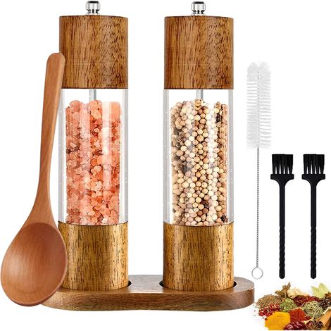 Wooden Salt and Pepper Mill Set - Manual Pepper Mills with Ceramic Mechanism