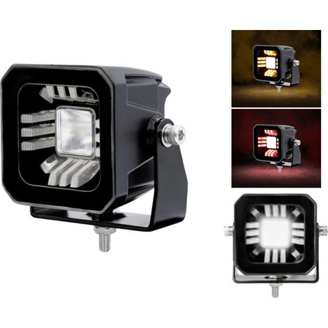 Phare halogène LED universel à diodes — lumière blanche + feux de gabarit rouge et orange (DRL) 12V–24V, homologation E, pour ca