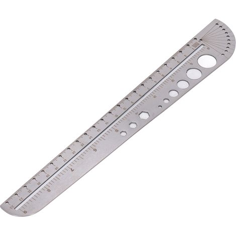 Règle en acier inoxydable, grande règle de bureau multifonctionnelle de forme irrégulière avec graduations, outil de mesure pour la couture du cuir (1/5)