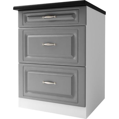 Tendencio – Meuble de cuisine bas 60 cm – 3 tiroirs en mélaminé gris – Élément de rangement pour cuisine moderne – Compatible avec modules supplémentaires