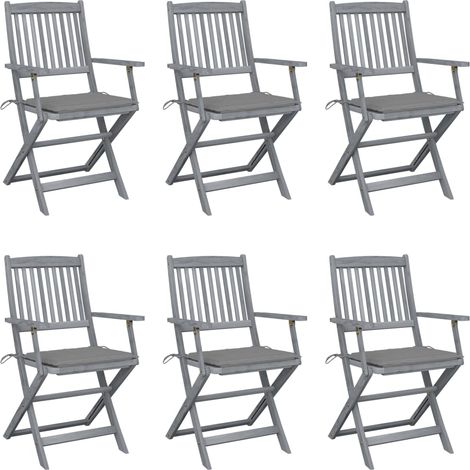Lot de 6 Chaises de jardin pliables - Chaise d'extérieur pour terrasse/jardin avec coussins Bois d'acacia BV846913 - BonneVie (1/5)