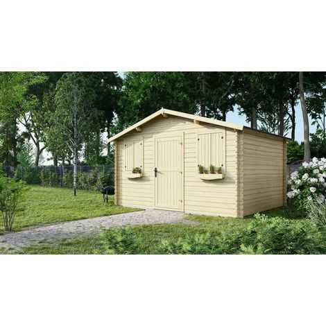 Abri de jardin en bois - 12m2 - 4x3m - Ep. 28mm - Couleur: naturel (1/8)