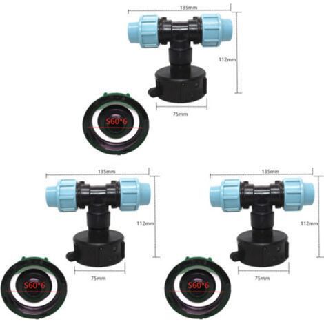 Lot de 3 Adaptateur de réservoir IBC S60 x 6 - Raccord en T pour raccord de tuyau d'eau - Sortie en T (sortie en té 20mm) (1/4)