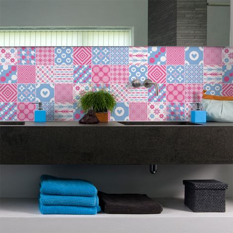 Sticker Mural Carrelage adhésif Cuisine Salle de Bain - 16 STICKERS CARREAUX DE CIMENT SCANDINAVE BROR - 16stickers15x15cm (1/5)