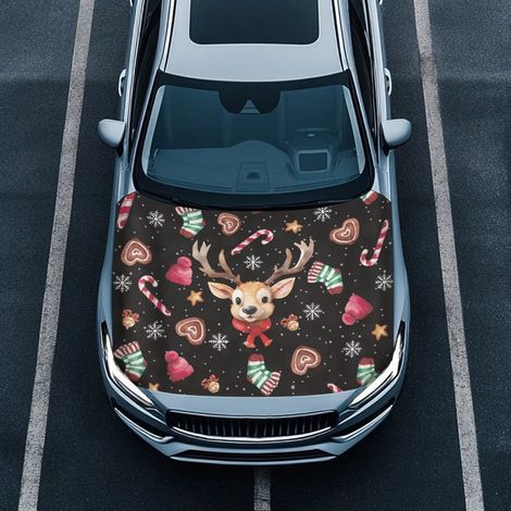 Hood Cover - Polyester - 100 x 150 cm - Universal Fit for Cars Trucks SUVs Vans - Elk Christmas Design - 1 Piece (1/5)