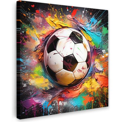 TABLEAU SUR TOILE Football - Peinture - Couleurs - Noir - Blanc Tableau Chambre Adulte 90x90 cm