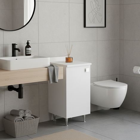 Meuble Bas 1 Porte Blanc - Armoire Gain de Place Moderne avec Étagère Réglable - Préassemblé pour Salle de Bain, Buanderie, Entrée, Bureau et Balcon