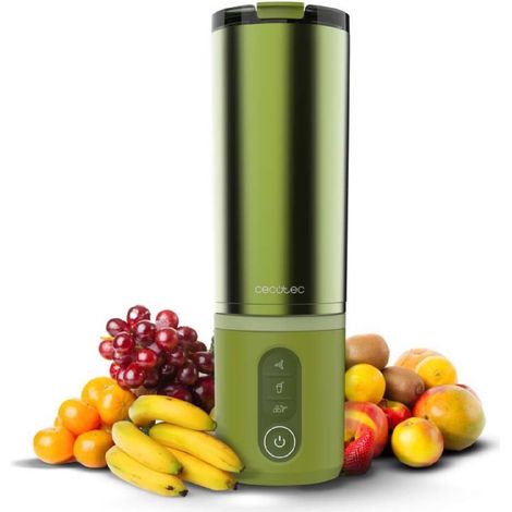 Cecotec Batidora de Vaso Individual Power Titanium Shake2Go Olive Steel. 180W, Vaso Metal 600ml Libre BPA, 3 Programas Automátic