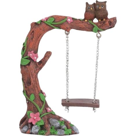 Statue Desktop Deko für Zuhause Eule auf einer Baumschaukel