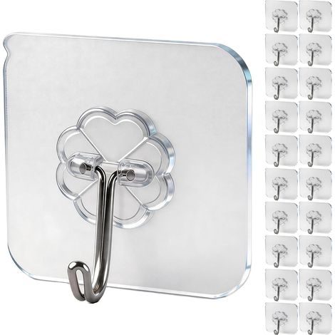 Selbstklebende Haken, transparent, kein Bohren erforderlich – max. Tragkraft 15 kg, wasser- und ölbeständig – für Bad und Küche – für Handtücher, Jacken, Schlüssel – multifunktional – 20 Stück (1/5)