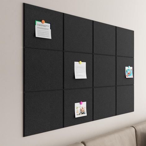 Tableau d'affichage en liège grand format (120 x 90 cm), 12 panneaux muraux adhésifs en feutre, idéal pour le bureau, l'école et la maison. Installation facile, Noir (1/5)