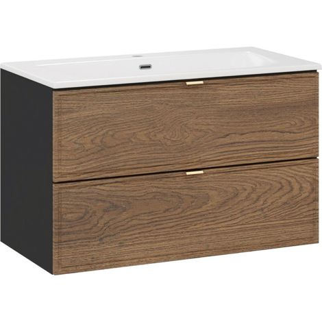 Set da bagno SAVIA: mobile sottolavabo 80cm + lavabo da incasso bianco