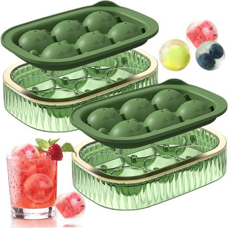 Juego de 2 moldes de silicona para bolas de hielo con caja de hielo  6 bolas de hielo, con gatillo de llenado y apto para alimentos. (1/5)