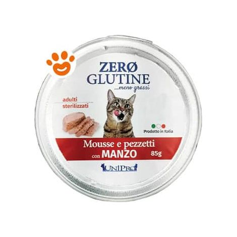 Unipro Cat Zero Glutine Adult Sterilizzato Manzo - Vaschetta 85 Gr -