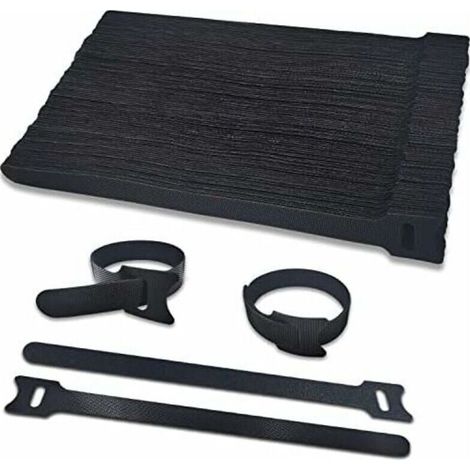 Collier et clipAttache Câble 100pcs Scratch Serre Cable Bande 200mmx12mm Sangle Réutilisable Câble Management Facile à Couper pour Ranger et Organiser Tous Les Câbles, 12mm de Large Non-adhésif Bande  (1/4)