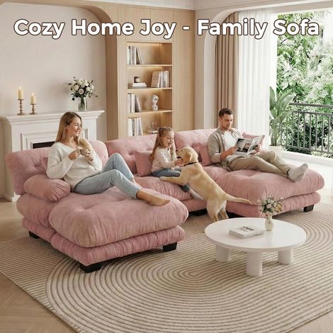 Canapé d’angle modulaire luxueux – Modèle en U, convertible en lit, assise profonde, pouf, chenille rose – Design haut de gamme pour salon (1/5)