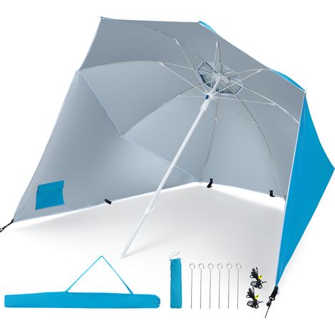 Parasol de Plage 2-en-1 Convertible en Tente Portable Protection Solaire Extérieur avec Baleines en Fibre de Verre, Sac de Transport pour Camping (1/5)
