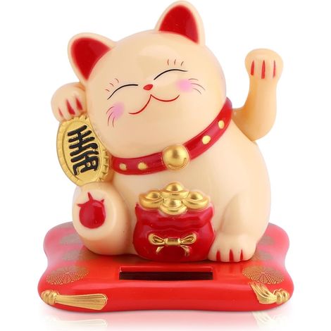 1 Statue Chat Maneki Neko, Bras Mobile, Energie Solaire, Decoration Maison, Bureau, Voiture