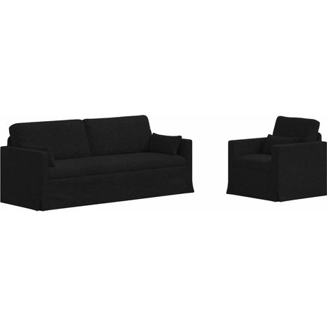 Ensemble de Canapés 2 pcs Salon de jardin Noir 198 x 78 x 80 cm tissu (1/5)