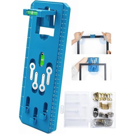 Deluxe-Bilderrahmen-Aufhängeset – 87 Teile – 30,5 cm ausziehbares Lineal – Blau (1/5)