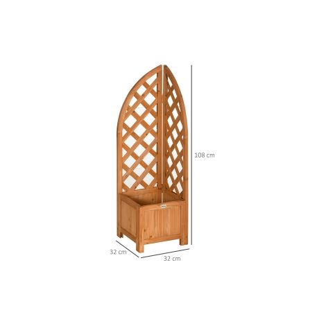 Jardinière brune en bois naturel avec bac de plantation et treillis, 32 x 32 x 108 cm, pour jardin terrasse et balcon (1/5)