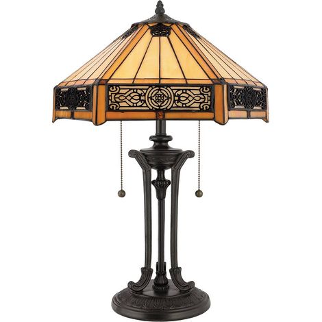 Lampe de table Tiffany 2 lumières – Bronze vintage – Indice de protection IP20 – Hauteur 58,4 cm – Culot E27 – Puissance max 60W – Elstead (1/5)