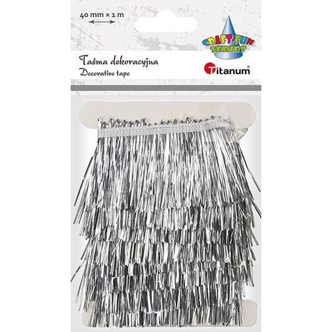 Nastro con frange in plastica, 40 mm, 1 m, argento