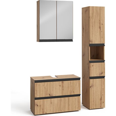 Juego de muebles de baño de 3 piezas Torren, Artesano, 3 partes, con unidad alta, Vicco (1/5)