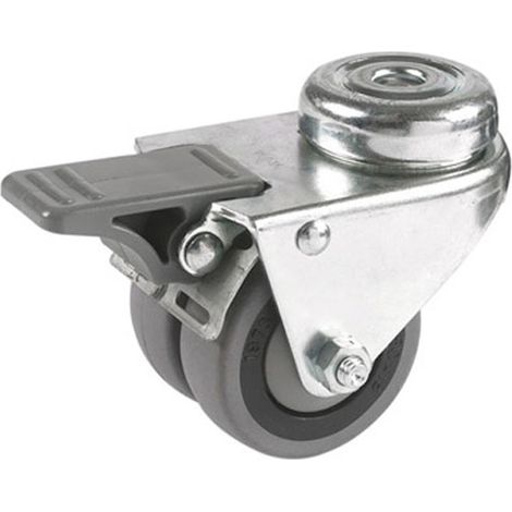 Roulette OEIL JUMELÉE pivotante à frein diamètre 50 mm caoutchouc GRIS roulements à billes - 60 Kg
