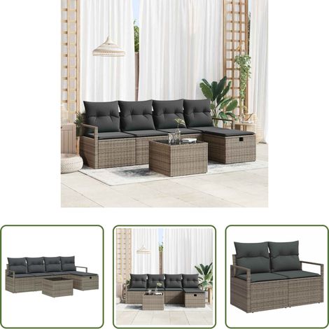 Gartentisch - Garten-Sofa-Set mit Kissen mit Speicher 6 pcs Grau Poly Rattan (1/5)