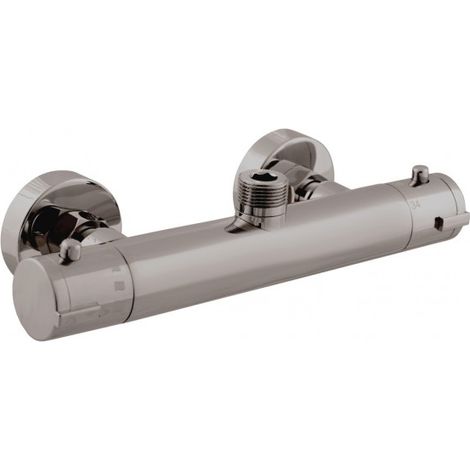 Mitigeur douche mural thermostatique en laiton gris métal poli - sortie haut (1/2)