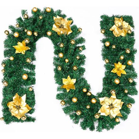 Guirlande de Noël avec Lumières LED, Guirlande de Rotin Artificielle de 2,7 m/9 Pieds pour Porte d'entrée pour Escaliers, Centres Commerciaux, Cheminées, Décoration de Noël (Doré) (1/5)
