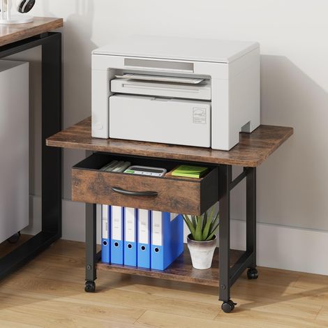 Meuble Imprimante 2 Niveaux, Support Bureau avec Roulettes, Brun Rustique Meuble pour Imprimante 56x38 cm, Meuble Imprimante avec Rangement, sous Bureau Scanner Fax Imprimante 3d (1/5)