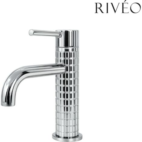 Robinet Mitigeur lavabo chromé à motif texturé pour lavabo et vasque - RIVÉO (1/5)