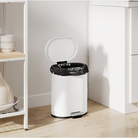 Cubo de basura con pedal 12 L con tapa, cubo interior extraíble, cierre suave, blanco DESVIAE (1/5)