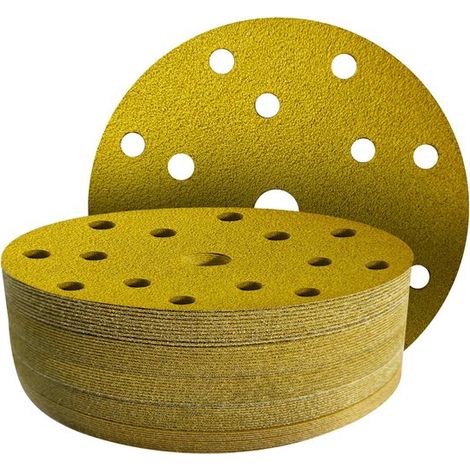 50 discos de lijado de 150 mm - grano 80 - Disco de lijado de 150 mm con 15 agujeros para lijadora orbital de 150 mm (1/2)