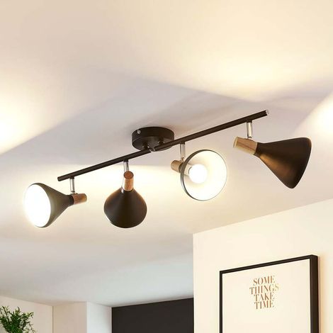 [NEUWERTIG] B-Ware Lindby Deckenleuchte Lampe Arina Schwarz Metall Holz 4 flammig Wohnzimmer Esszim (1/2)