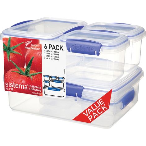 Sistema KLIP IT contenitori per alimenti a più pezzi Lunch box impilabili con coperchi a tenuta stagna Privi di BPA Clip blu Dimensioni assortite 6 pezzi (1/4)