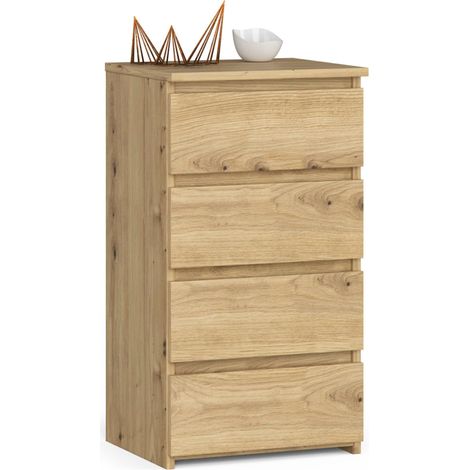 Akord – Commode enfant 4 tiroirs chêne artisan 40x35x74 cm – Panneau stratifié – Limiteur d'extension de tiroir