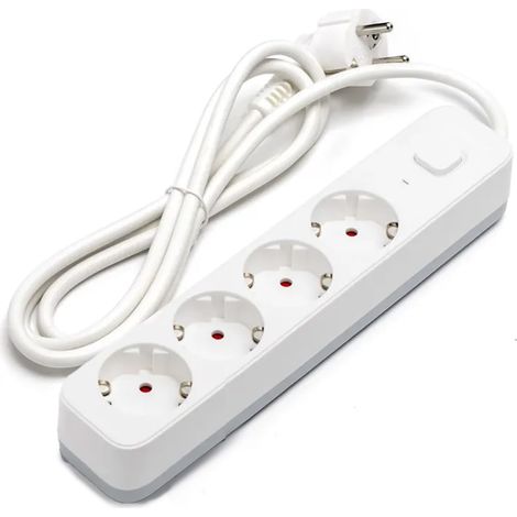 Multiprise Allemande série L 4 Voies avec Interrupteur, 1,5 m, 3G, 1,0 en Blanc et Gris, Parfaite pour Organiser et connecter Vos appareils en Toute sécurité.