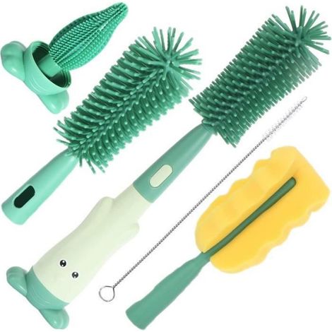 Goupillon Biberon Silicone 4 en 1 Ensemble Brosse Biberon Bébé avec 2 Goupillon Nettoyage Biberons, Brosse Tétine et Brosse Paille (1/4)