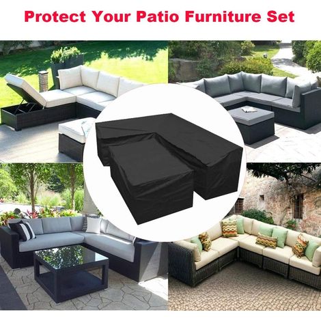 Housse pour mobilier de jardin, forme en V + rectangulaire, extérieur noir/intérieur argenté, 270 x 270 x 90 + 155 x 95 x 68 cm (1/5)