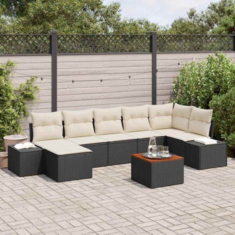 Conjunto de sofá de jardín 8 pcs Negro y blanco vidaXL (1/5)