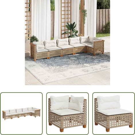 Gartensessel - 6-tlg. Garten-Sofagarnitur mit Kissen Beige Poly Rattan (1/5)