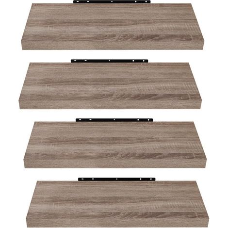 Étagères murales, 60 cm, MDF couleur café clair, lot de 4 étagères flottantes décoratives, pour salon, chambre, salle de bain, couloir (1/5)