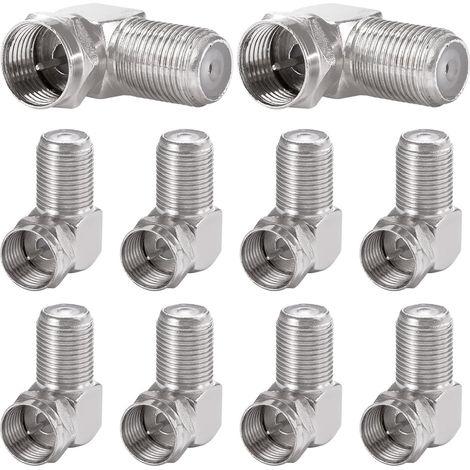 10 Pièces Adaptateur Satellite Coudé à 90°, Adaptateurs Coudé F Femelle à Mâle, Adaptateur Coaxial RG6 à Angle Droit, Plaqué Nickel (1/5)