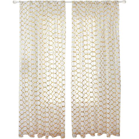Rideau de fenêtre en tulle voile floral transparent à poche pour tringle, rideau de balcon pour chambre à coucher (doré) (1/5)